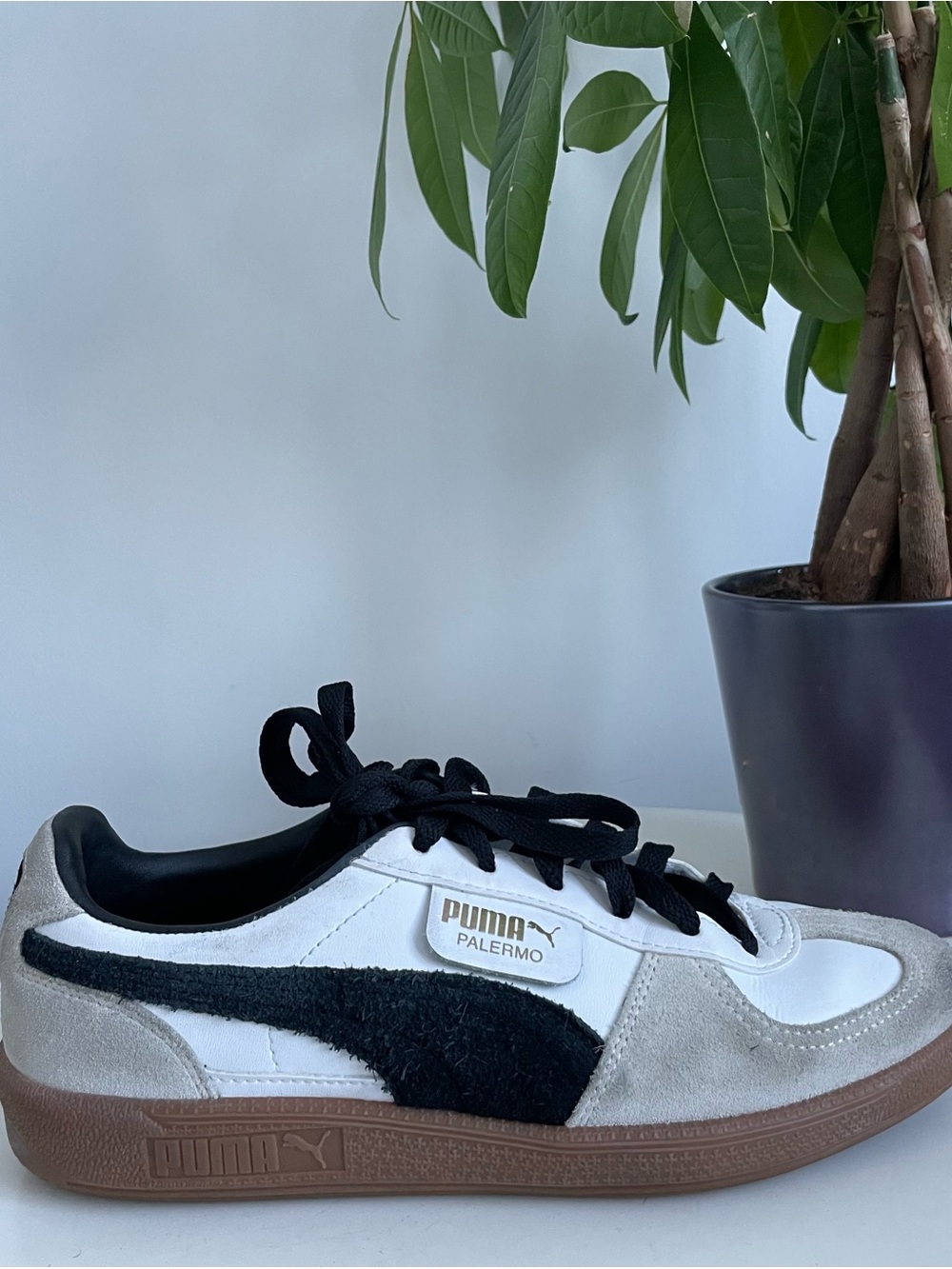 Women Size 8 Puma Palermo Leather White Black Gum Shoes Boy 6.5